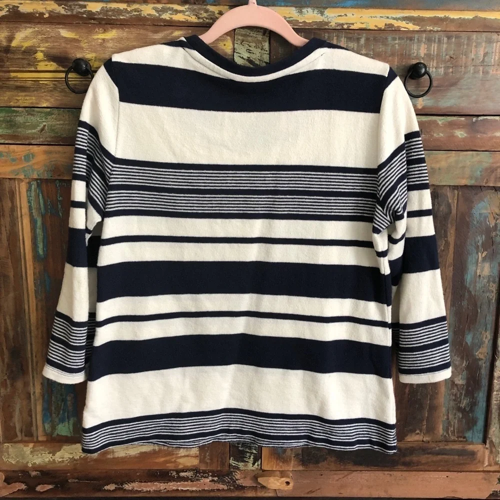 Maison Jules Striped Tie Front Lightweight Sweater M Blue Twee Nautical Classic